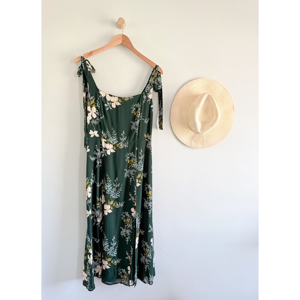 Reformation | Twilight Dress Portia Green Floral Tie Strap Midi | Sz 8 - Picture 2 of 10